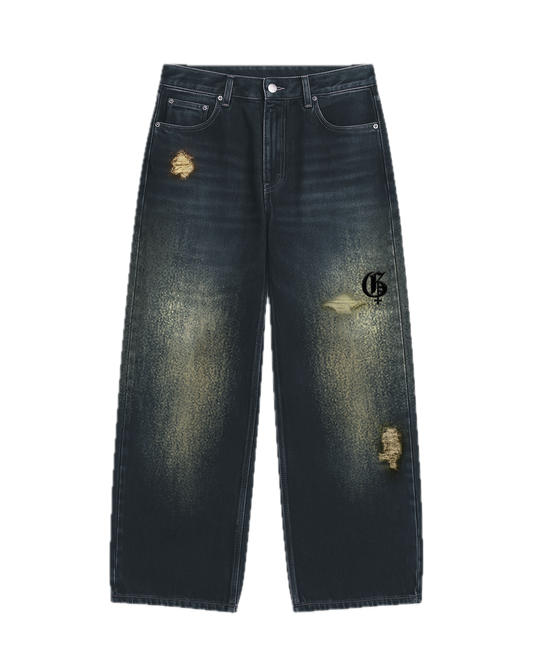 Mud Dyed Washed Baggy Jeans